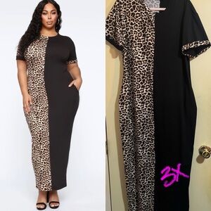 Fashion Nova Leopard Print and Black Maxi Dress 3X